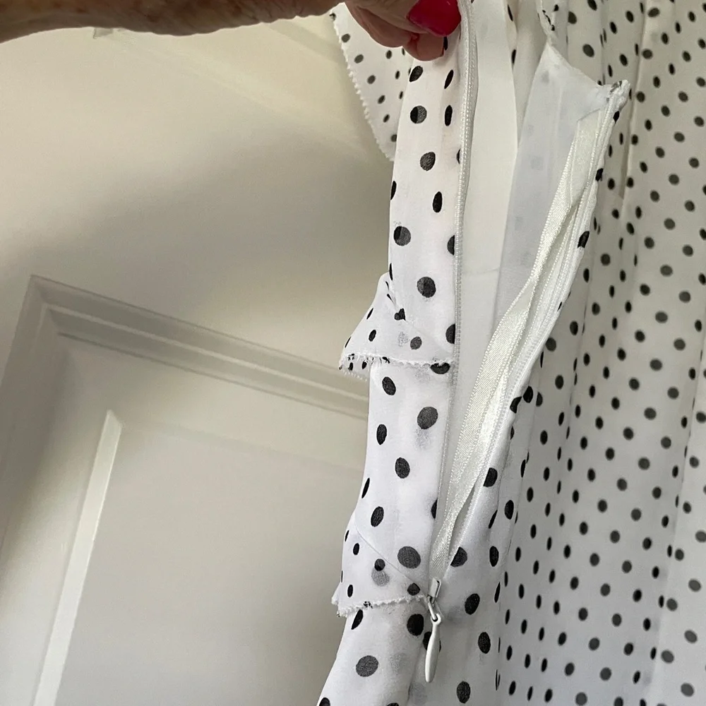 Express Black and White Polka Dot Ruffle Blouse - Picture 5 of 6